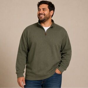 Tasso Elba Men's Solid Olive Green quarter-Zip Sweater 100% Cotton Size XXL